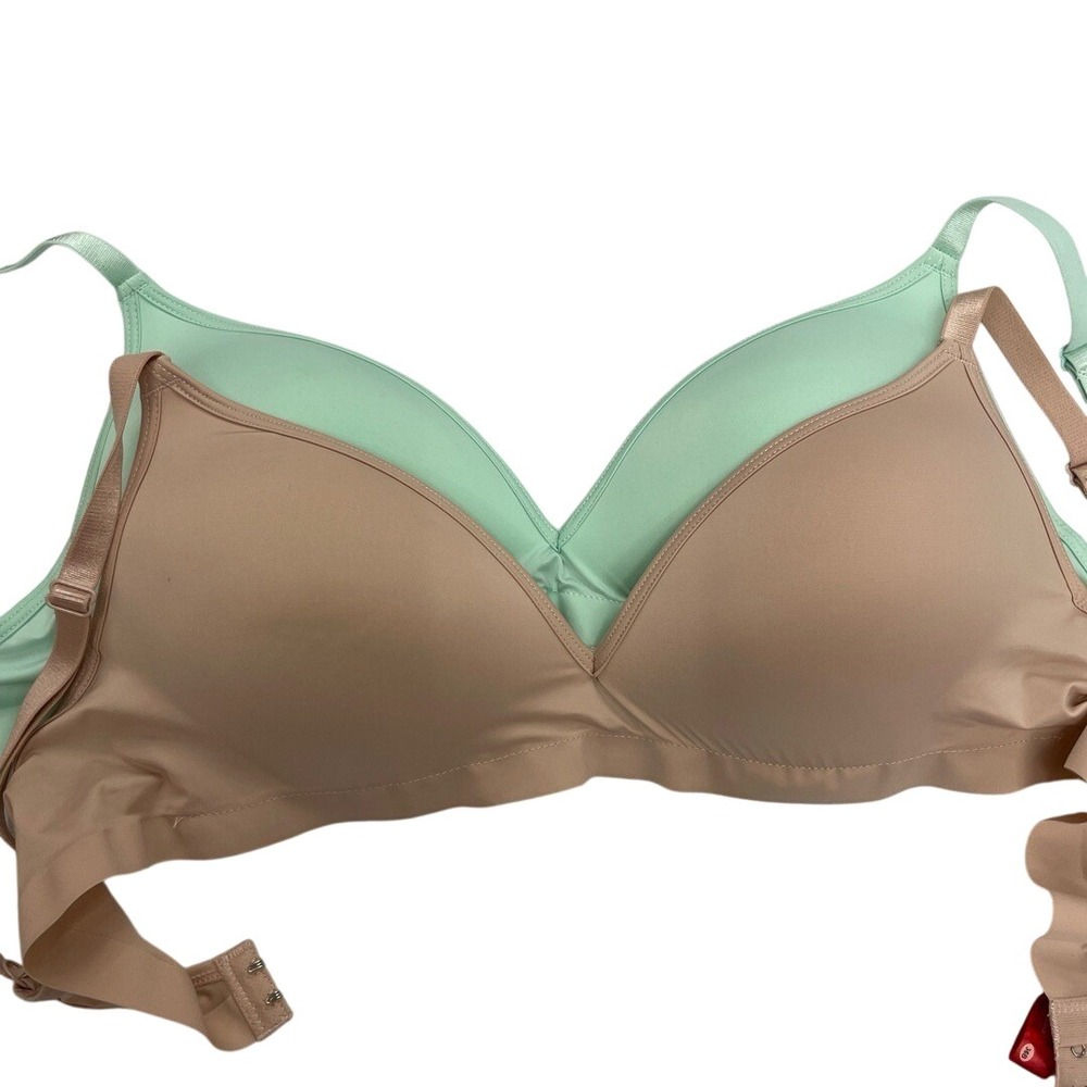 2 STRM LINE Nude + Mint‎ Green Underwire Free Padded Seamless Wireless Bra 36B